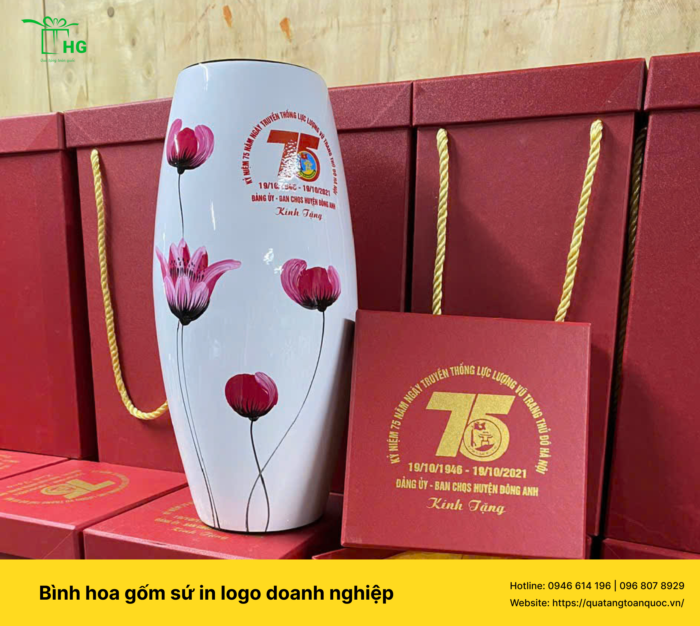 Bình hoa gốm sứ in logo doanh nghiệp ở Hà Nội