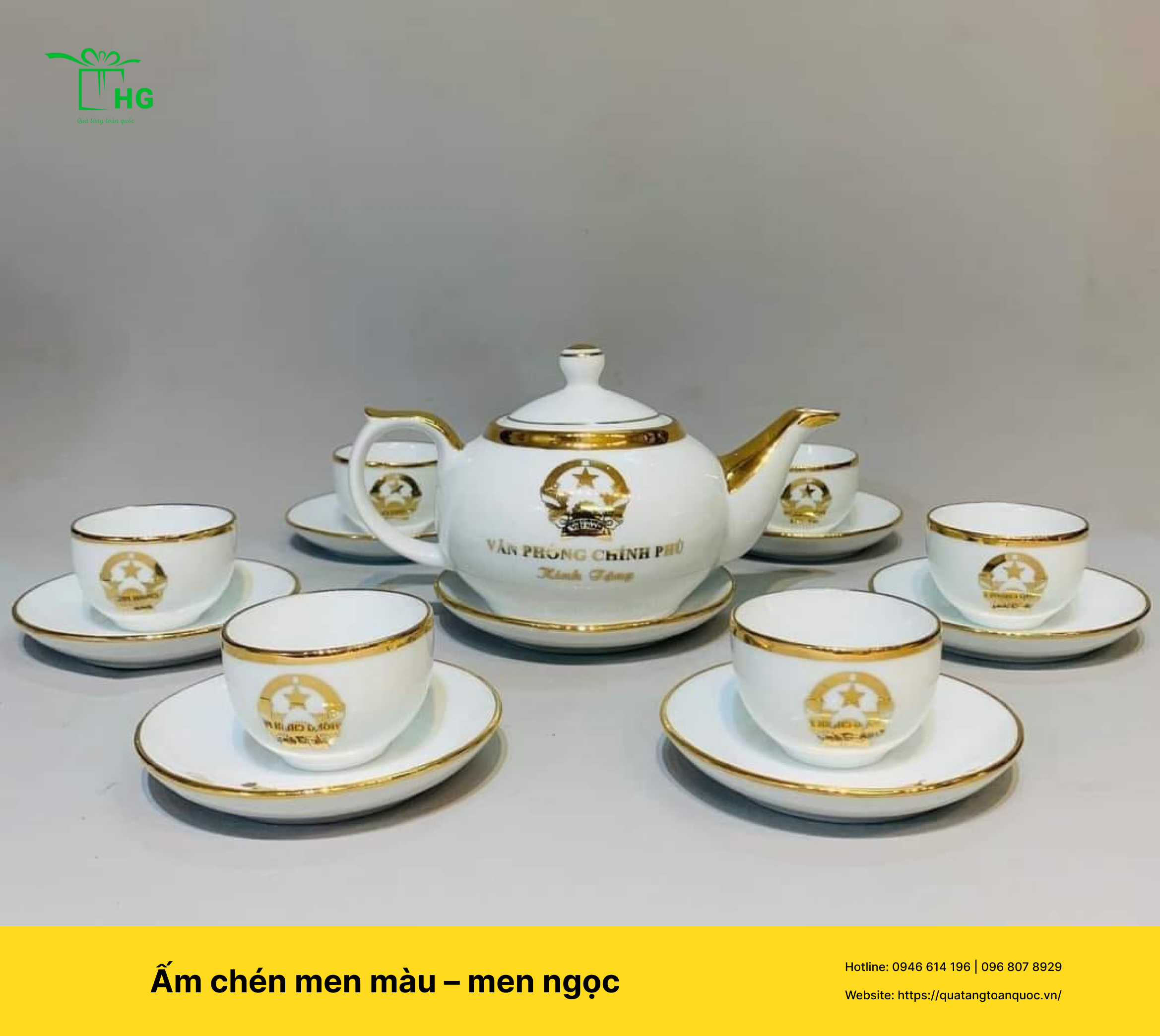 Ấm chén men màu - Men ngọc tinh tế in logo