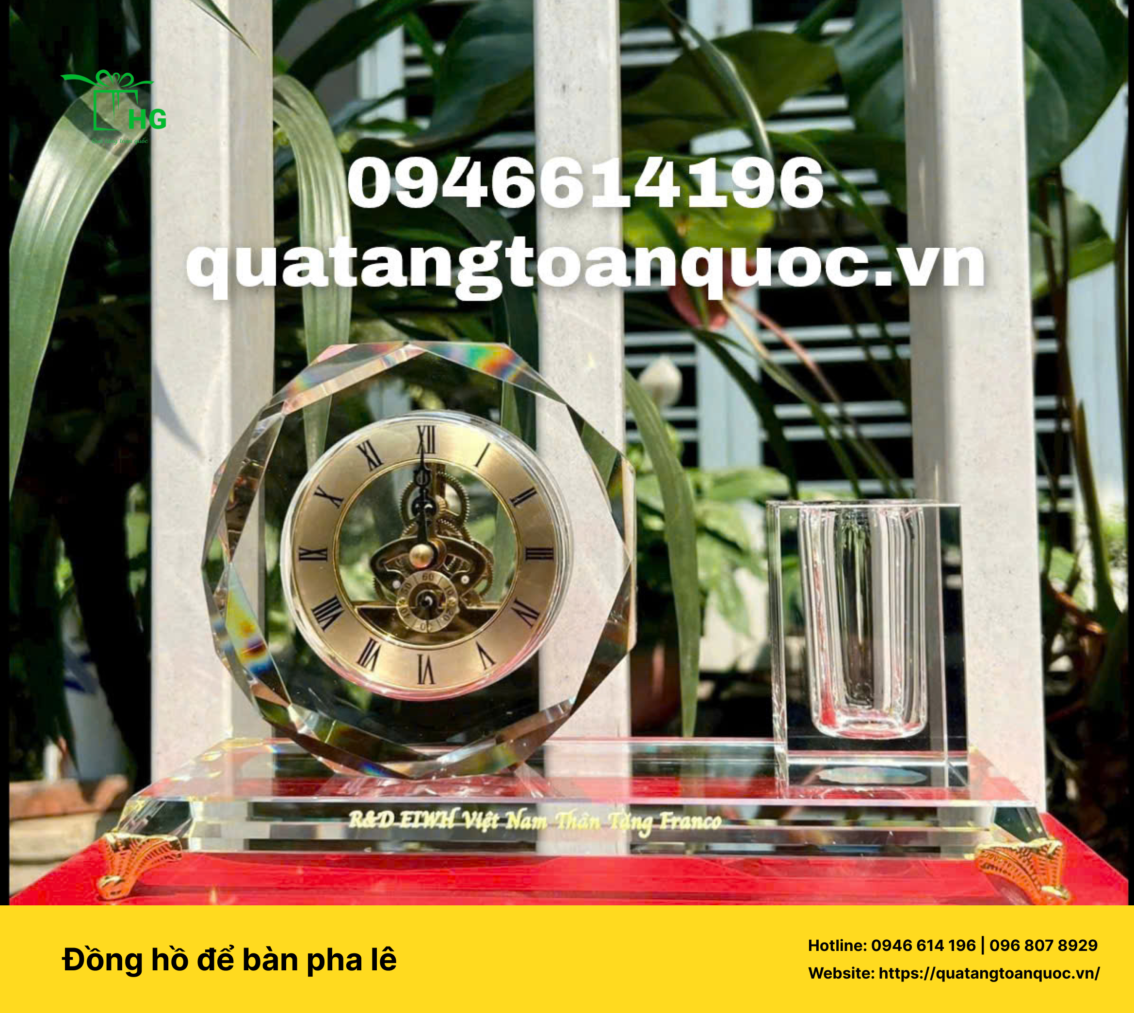 Dịch vụ in logo doanh nghiệp Đồng hồ để bàn pha lê – Cao cấp và mang tính vinh danh